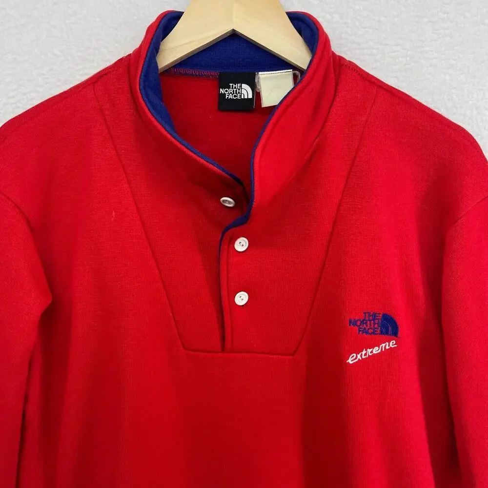 THE NORTH FACE Sweatshirt Mens L EXTREME 1/4 Button Fleece Pullover Red USA VTG